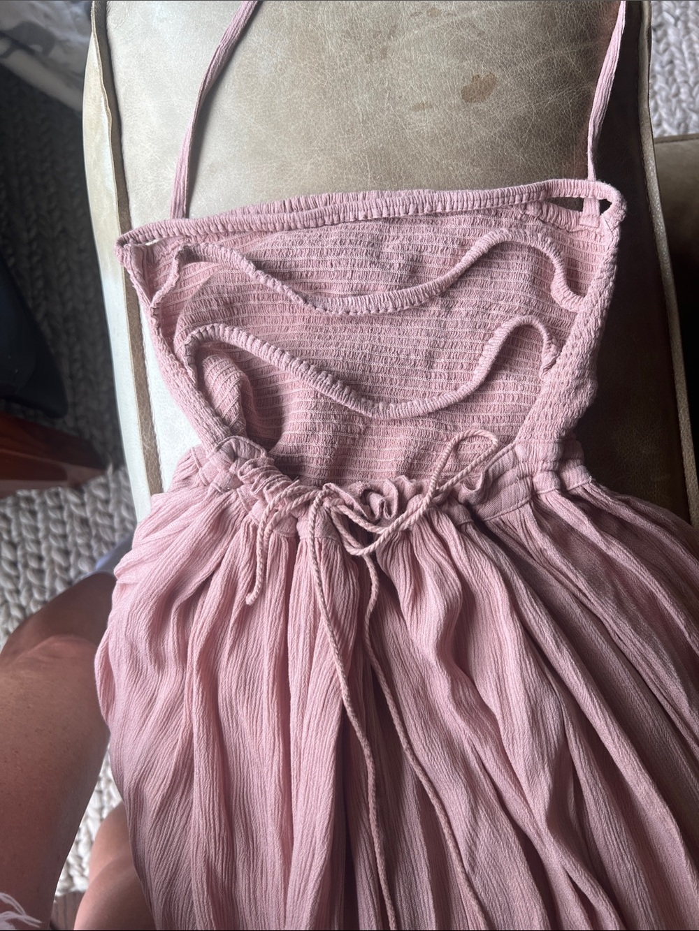 Beautiful Free People Blush Pink Crinkle Tiered Maxi Dress NEW - Picture 3 of 4